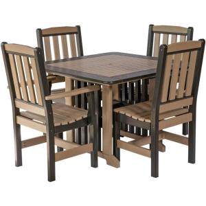imageDutchCrafters 5Piece Outdoor Patio Poly Dining Set 43 Square Dining Table with 4 Dining Height Chairs for Outside Eating Gathering Entertaining  Amish Made in USA Weatherwood on BlackWeatherwood on Brown
