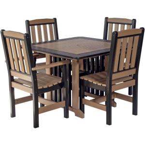 imageDutchCrafters 5Piece Outdoor Patio Poly Dining Set 43 Square Dining Table with 4 Dining Height Chairs for Outside Eating Gathering Entertaining  Amish Made in USA Weatherwood on BlackWeatherwood on Black