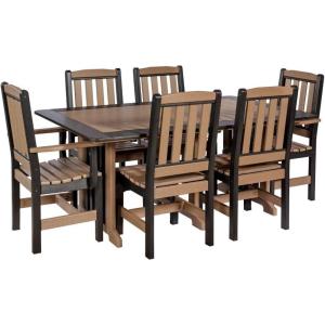 imageDutchCrafters 7Piece Outdoor Patio Poly Dining Set 72 Rectangle Table with 6 Dining Height Chairs for Outside Eating Gathering Entertaining  Amish Made in USA Weatherwood on BrownWeatherwood on Black