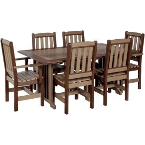 imageDutchCrafters 7Piece Outdoor Patio Poly Dining Set 72 Rectangle Table with 6 Dining Height Chairs for Outside Eating Gathering Entertaining  Amish Made in USA Weatherwood on BrownWeatherwood on Brown