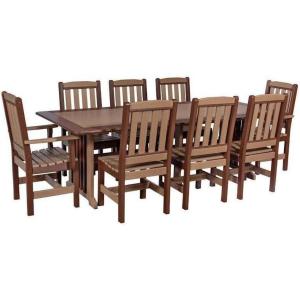 imageDutchCrafters 9Piece Outdoor Patio Poly Dining Set 96 Rectangle Table with 8 Dining Height Chairs for Outside Eating Gathering Entertaining  Amish Made in USA Weatherwood on BrownWeatherwood on Brown