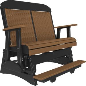 imageLuxCraft 4 Classic Poly Slat Back Balcony Glider with Builtin Footrest Seats Up to 2 Loveseat for Two  Amish Made in USA WeatherwoodAntique Mahogany  Black
