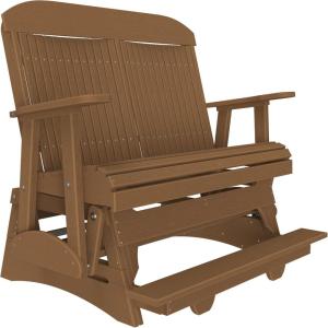 imageLuxCraft 4 Classic Poly Slat Back Balcony Glider with Builtin Footrest Seats Up to 2 Loveseat for Two  Amish Made in USA WeatherwoodAntique Mahogany