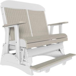 imageLuxCraft 4 Classic Poly Slat Back Balcony Glider with Builtin Footrest Seats Up to 2 Loveseat for Two  Amish Made in USA WeatherwoodBirch  White
