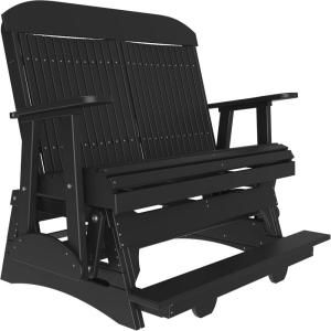 imageLuxCraft 4 Classic Poly Slat Back Balcony Glider with Builtin Footrest Seats Up to 2 Loveseat for Two  Amish Made in USA WeatherwoodBlack