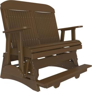 imageLuxCraft 4 Classic Poly Slat Back Balcony Glider with Builtin Footrest Seats Up to 2 Loveseat for Two  Amish Made in USA WeatherwoodChestnut Brown