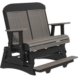 imageLuxCraft 4 Classic Poly Slat Back Balcony Glider with Builtin Footrest Seats Up to 2 Loveseat for Two  Amish Made in USA WeatherwoodCoastal Gray  Black