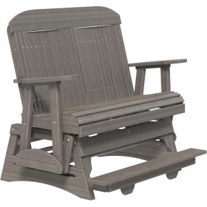 imageLuxCraft 4 Classic Poly Slat Back Balcony Glider with Builtin Footrest Seats Up to 2 Loveseat for Two  Amish Made in USA WeatherwoodCoastal Gray