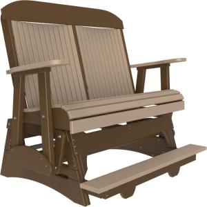 imageLuxCraft 4 Classic Poly Slat Back Balcony Glider with Builtin Footrest Seats Up to 2 Loveseat for Two  Amish Made in USA WeatherwoodWeatherwood  Chestnut Brown