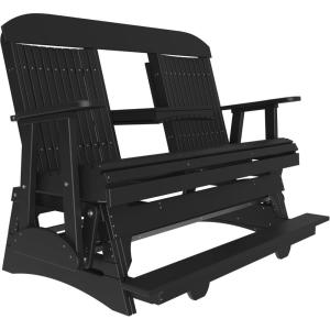 imageLuxCraft 5 Classic Balcony Poly Outdoor Glider Chair with Center Console Glider Rocking Chair with Footrest with Flip Up Console for Two or Three Person Seating Weatherwood amp Chestnut BrownBlack