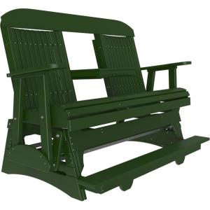 imageLuxCraft 5 Classic Balcony Poly Outdoor Glider Chair with Center Console Glider Rocking Chair with Footrest with Flip Up Console for Two or Three Person Seating Weatherwood amp Chestnut BrownGreen