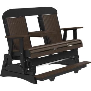 imageLuxCraft 5 Classic Balcony Poly Outdoor Glider Chair with Center Console Glider Rocking Chair with Footrest with Flip Up Console for Two or Three Person Seating Weatherwood amp Chestnut BrownBrazilian Walnut  Black