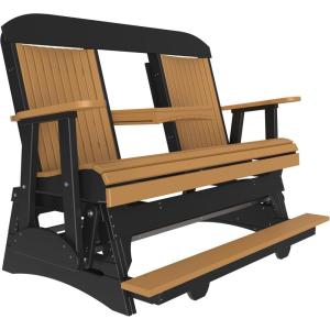 imageLuxCraft 5 Classic Balcony Poly Outdoor Glider Chair with Center Console Glider Rocking Chair with Footrest with Flip Up Console for Two or Three Person Seating Weatherwood amp Chestnut BrownCedar  Black