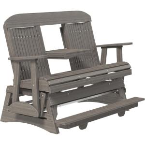 imageLuxCraft 5 Classic Balcony Poly Outdoor Glider Chair with Center Console Glider Rocking Chair with Footrest with Flip Up Console for Two or Three Person Seating Weatherwood amp Chestnut BrownCoastal Gray