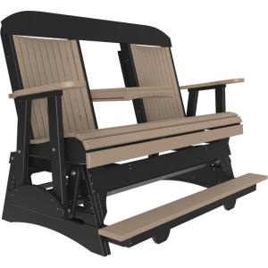 imageLuxCraft 5 Classic Balcony Poly Outdoor Glider Chair with Center Console Glider Rocking Chair with Footrest with Flip Up Console for Two or Three Person Seating Weatherwood amp Chestnut BrownWeatherwood  Black