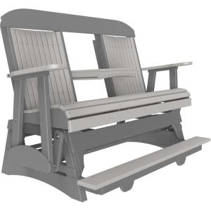 imageLuxCraft 5 Classic Balcony Poly Outdoor Glider Chair with Center Console Glider Rocking Chair with Footrest with Flip Up Console for Two or Three Person Seating Weatherwood amp Chestnut BrownDove Gray  Slate