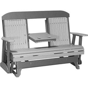 imageLuxCraft 5 Classic Poly Double Glider with Center Tray Cedar amp BlackDove Gray  Slate
