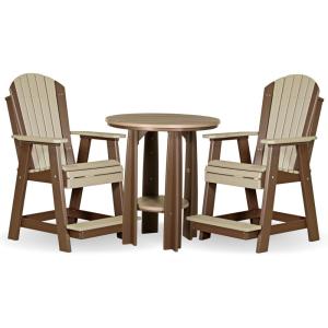 imageLuxCraft Poly Adirondack Balcony Table and 2 Chairs Outdoor Patio 3Piece Dining Set for 2 Dove Gray amp SlateWeatherwood  Chestnut Brown
