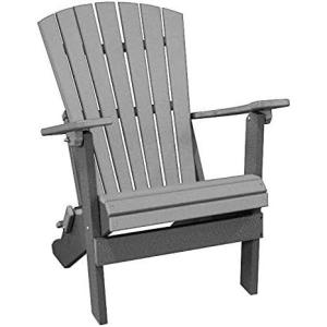 imageDutchCrafters Plastic Poly Folding Adirondack Outdoor Patio Chair with Slat Fan Back  Amish Made in USA Black amp WeatherwoodGray  Light Gray