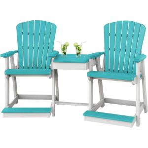 imageDutchCrafters Plastic Poly Outdoor Bistro Set with 2 Chairs and Attached Center Table 3 Piece Patio Furniture Set  Amish Made in USA Black amp Light GrayWhite  Aruba Blue