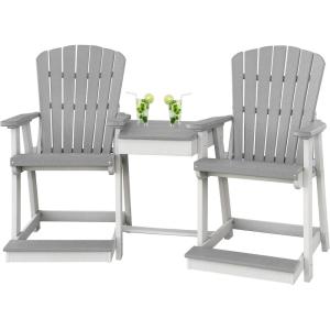 imageDutchCrafters Plastic Poly Outdoor Bistro Set with 2 Chairs and Attached Center Table 3 Piece Patio Furniture Set  Amish Made in USA Black amp Light GrayWhite  Light Gray