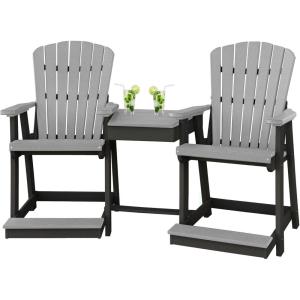 imageDutchCrafters Plastic Poly Outdoor Bistro Set with 2 Chairs and Attached Center Table 3 Piece Patio Furniture Set  Amish Made in USA Black amp Light GrayBlack  Light Gray