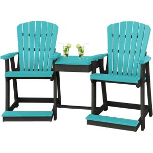 imageDutchCrafters Plastic Poly Outdoor Bistro Set with 2 Chairs and Attached Center Table 3 Piece Patio Furniture Set  Amish Made in USA Black amp Light GrayBlack  Aruba Blue