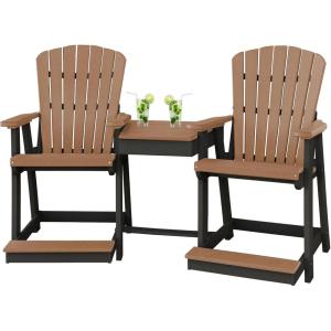 imageDutchCrafters Plastic Poly Outdoor Bistro Set with 2 Chairs and Attached Center Table 3 Piece Patio Furniture Set  Amish Made in USA Black amp Light GrayBlack  Cedar
