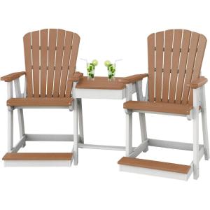 imageDutchCrafters Plastic Poly Outdoor Bistro Set with 2 Chairs and Attached Center Table 3 Piece Patio Furniture Set  Amish Made in USA Black amp Light GrayWhite  Cedar