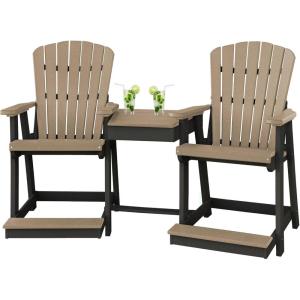 imageDutchCrafters Plastic Poly Outdoor Bistro Set with 2 Chairs and Attached Center Table 3 Piece Patio Furniture Set  Amish Made in USA Black amp Light GrayBlack  Weatherwood