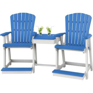 imageDutchCrafters Plastic Poly Outdoor Bistro Set with 2 Chairs and Attached Center Table 3 Piece Patio Furniture Set  Amish Made in USA Black amp Light GrayWhite  Blue