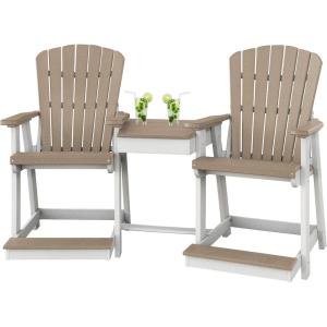 imageDutchCrafters Plastic Poly Outdoor Bistro Set with 2 Chairs and Attached Center Table 3 Piece Patio Furniture Set  Amish Made in USA Black amp Light GrayWhite  Weatherwood