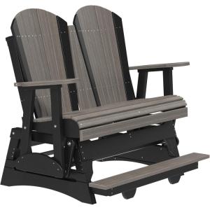 imageLuxCraft 4 Adirondack Balcony Outdoor Glider Bench for Outside Patio Porch Glider Loveseat for Two HDPE Poly Gliders Raised Seat amp Builtin Footrest  USA Amish Made Weatherwood amp BlackCoastal Gray  Black
