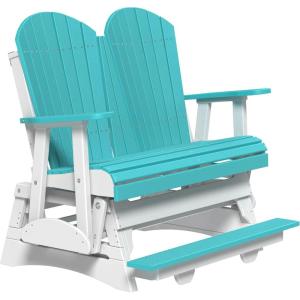 imageLuxCraft 4 Adirondack Balcony Outdoor Glider Bench for Outside Patio Porch Glider Loveseat for Two HDPE Poly Gliders Raised Seat amp Builtin Footrest  USA Amish Made Weatherwood amp BlackAruba Blue  White