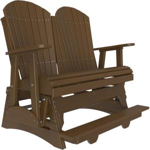 imageLuxCraft 4 Adirondack Balcony Outdoor Glider Bench for Outside Patio Porch Glider Loveseat for Two HDPE Poly Gliders Raised Seat amp Builtin Footrest  USA Amish Made Weatherwood amp BlackChestnut Brown