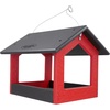 image:imageDutchCrafters Amish USA Made Recycled Plastic Large Hanging Modern Fly Through Covered Roof Open Platform Tray Bird Feeder for Outdoors Garden Yard Black amp RedBlack  Red