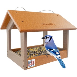 image:imageDutchCrafters Amish USA Made Recycled Plastic Large Hanging Modern Fly Through Covered Roof Open Platform Tray Bird Feeder for Outdoors Garden Yard Black amp RedCedar  Weatherwood