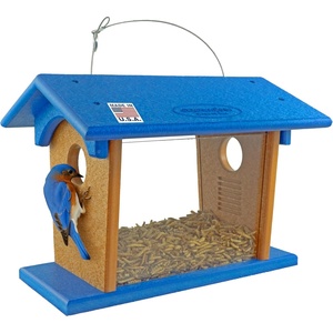 image:imageDutchCrafters Hanging Bluebird Feeder for Mealworms with 1 12 Entrance Hole Outdoor Live or Dried Mealworm Feeder for Bluebirds  Amish USA Made BlueBlue  Cedar