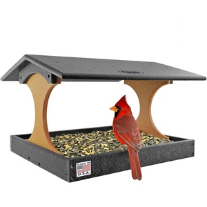 image:imageDutchCrafters Amish USA Made Poly Extra Large Fly Through Bird Feeder Post Mount for 4 x 4 Covered Bird Feeder Open Platform Seed Tray for Outdoor Outside Garden Yard Black amp CedarBlack  Cedar