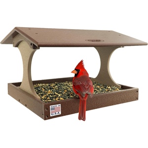 image:imageDutchCrafters Amish USA Made Poly Extra Large Fly Through Bird Feeder Post Mount for 4 x 4 Covered Bird Feeder Open Platform Seed Tray for Outdoor Outside Garden Yard Black amp CedarTudor Brown  Weatherwood