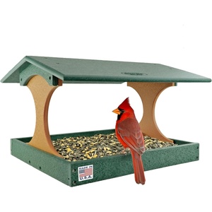 image:imageDutchCrafters Amish USA Made Poly Extra Large Fly Through Bird Feeder Post Mount for 4 x 4 Covered Bird Feeder Open Platform Seed Tray for Outdoor Outside Garden Yard Black amp CedarTurf Green  Cedar