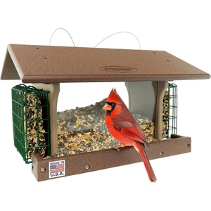 image:imageDutchCrafters Large Plastic Poly Hopper Bird Feeder with Two Suet Cages Bird Feeders for Outdoors for Food or Seed Gray amp Bright Red  Post MountHanging  Tudor Brown  Weatherwood