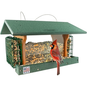 image:imageDutchCrafters Large Plastic Poly Hopper Bird Feeder with Two Suet Cages Bird Feeders for Outdoors for Food or Seed Gray amp Bright Red  Post MountHanging  Turf Green  Cedar