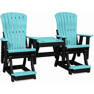 image:imageDutchCrafters Comfy Balcony Glider and Table Combo  Amish Made HDPE Poly Porch Glider Weather Resistant Patio Seating Combo Balcony Glider for Patio Deck amp Garden Aruba Blue amp Black