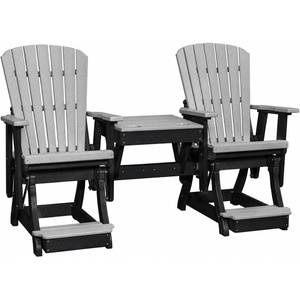 image:imageDutchCrafters Fan Back Balcony Glider and Table Combo  Amish Made HDPE Fan Back Conversation Glider Furniture Weather Resistant Porch Seating for Deck Patio amp Backyard Weatherwood amp Tudor BrownLight Gray  Black